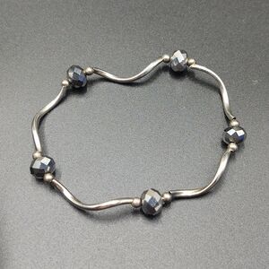 Funky Silver & Gunmetal Beaded Stretch Bracelet